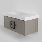 Тумба с L раковиной LA FENICE Cubo Cappuccino бежевая матовая 90 ручка черная-фото4
