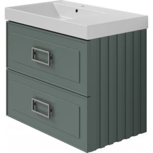 Тумба с раковиной LA FENICE Cubo TWIN Grigio серо-зеленая матовая 80 ручка черная-фото1