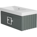 Тумба с L раковиной LA FENICE Cubo Grigio серо-зеленая матовая 90 ручка черная-фото1