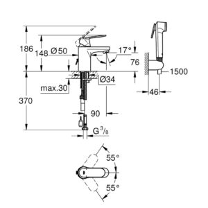 Смеситель для раковины с гигиеническим душем Grohe Eurosmart Cosmopolitan 23125000 хром-фото2