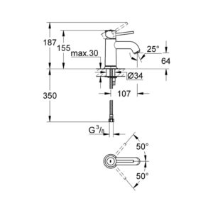 Смеситель для раковины однорычажный Grohe BauClassic 23162000 хром-фото2