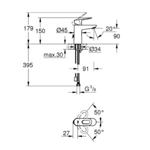 Смеситель для раковины GROHE BauLoop с цепочкой 23336000 хром-фото2