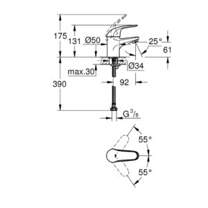 Смеситель для раковины однорычажный Grohe Euroeco 32734000 хром-фото2