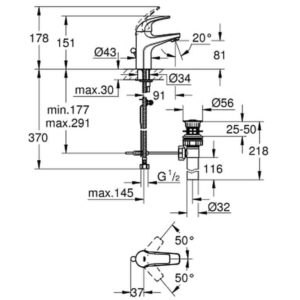 Смеситель однорычажный для раковины DN 15 GROHE BauCurve 32805000 хром-фото2