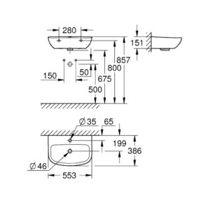 Раковина подвесная 55 Grohe Bau Ceramic 39440000 цвет белый 386*553-фото2