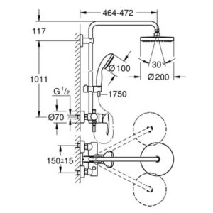 Душевая система со смесителем GROHE Tempesta Cosmopolitan 200 26244001 хром-фото2