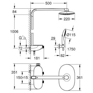 Душевая система с термостатом настенная Grohe Rainshower System SmartControl 360 MONO 26361000 хром-фото2