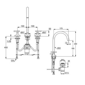 Смеситель KLUDI NOVA FONTE Déco 201430539 для раковины на три отверстия двухвентильный хром-фото2