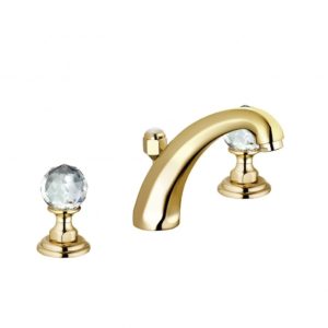 Смеситель KLUDI ADLON 5104345G4 для раковины на три отверстия двухвентильный ручки «Swarovski®» золото глянец-фото1