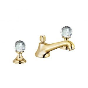 Смеситель KLUDI ADLON 5104645G4 для раковины на три отверстия ручки «Swarovski®» золото глянец-фото1