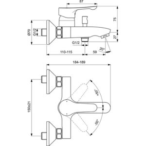 Однорукоятковый настенный смеситель для ванны Ideal Standard ALPHA BC654AA цвет хром-фото2