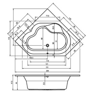 Акриловая ванна угловая 145x145 RIHO WINNIPEG B010001005-фото3