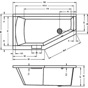 Акриловая ванна ассиметричная 160x90 RIHO GETA R B029001005-фото3