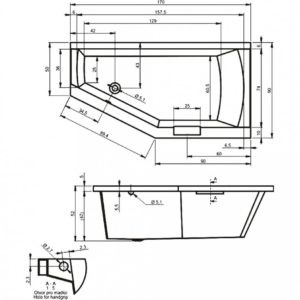 Акриловая ванна ассиметричная 170x90 RIHO GETA L B032001005-фото3