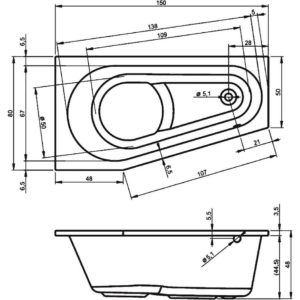 Акриловая ванна ассиметричная 150x80 RIHO DELTA R B066001005-фото3