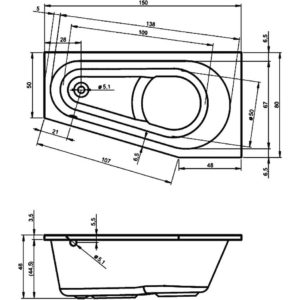 Акриловая ванна ассиметричная 150x80 RIHO DELTA L B067001005-фото3