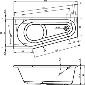 Акриловая ванна ассиметричная 160x80 RIHO DELTA R B068001005-фото3