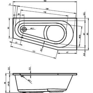 Акриловая ванна ассиметричная 160x80 RIHO DELTA L B069001005-фото3