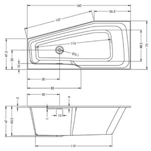 Ванна акриловая с панелью ассиметричная 160x75 RIHO RETHINK SPACE plug&play B111009005-фото4