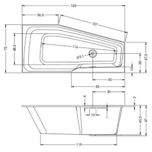 Ванна акриловая с панелью ассиметричная 160x75 RIHO RETHINK SPACE plug&play B112005005-фото3