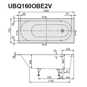 Ванна материал Quaryl Villeroy & Boch Oberon 160х75 UBQ160OBE2V-01 цвет белый-фото2