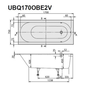 Ванна материал Quaryl Villeroy & Boch Oberon 170х75 UBQ170OBE2V-01 цвет белый-фото2