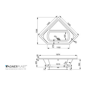 Ванна угловая акриловая 140x140 Vagnerplast Cavallo Corner белая-фото2