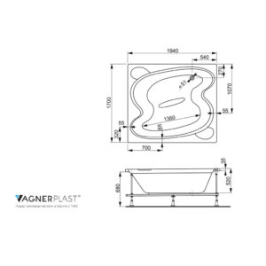 Минибассейн ванна акриловая 194x170 Vagnerplast Helios Helios белая-фото2