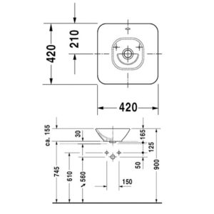 Раковина накладная Duravit Bacino 0333420000 420х420 мм цвет белый-фото2