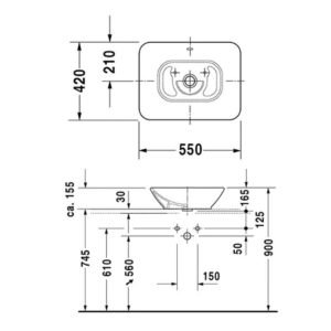 Раковина накладная Duravit Bacino 0334520000 550х420 мм цвет белый-фото2