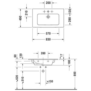 Раковина мебельная Duravit Me by Starck 2336830000 830х490 мм цвет белый-фото2