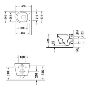 Подвесной унитаз чаша Duravit ME by Starck Rimless 2530090000 безободковая компакт белый-фото2