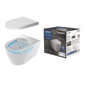 Унитаз подвесной Duravit ME by Starck Rimless 45300900A1 безободковый компакт 2530090000 с сиденьем SoftClose 0020190000 белый-фото1