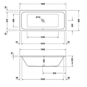 Ванна акриловая Duravit D-Code 180х80 700101000000000 прямоугольная-фото2