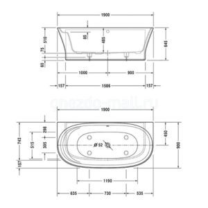 Ванна пристенная из композита Duravit Cape Cod 190х90 700364000000000 цвeт белый-фото2