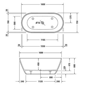 Ванна из композита Duravit D-Neo 160х75 700486000000000 отдельностоящая материал Durocast-фото2