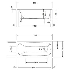 Ванна прямоугольная из композита Duravit Aurena 700548000000000 материал Durocast белый матовый 170х75-фото2