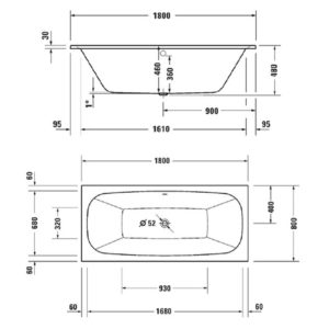 Ванна прямоугольная из композита Duravit Aurena 700550000000000 материал Durocast белый матовый 180х80-фото2