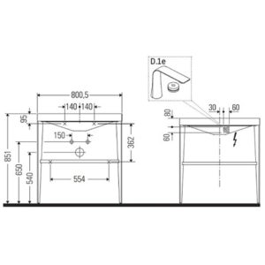 Металлическая консоль с раковиной Duravit XViu XV4715OB240 850х800х480 мм черный глянцевый лак-фото2