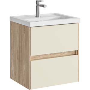 Тумба подвесная Аквелла Контур 50 см 2 ящика и раковиной цвет жемчужный лен-фото1